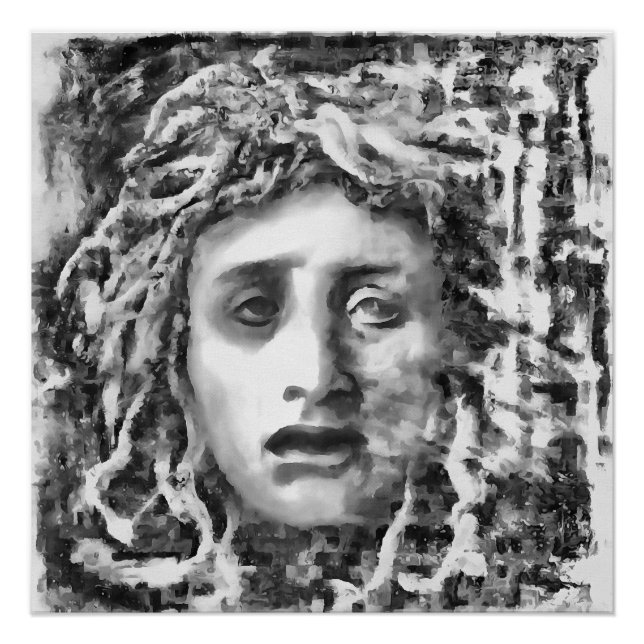 Poster Medusa Portrait De Déesse Ancienne En Gris (Devant)
