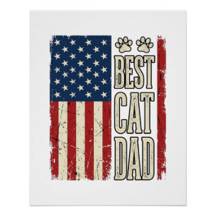 Poster Meilleur Papa Chat Design de Chemise Vintage Flag_