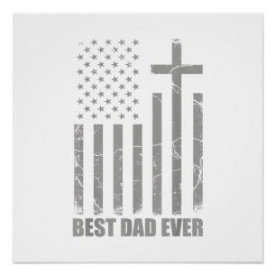 Poster Meilleur Papa Chretien Patriotique Drapeau USA Gra
