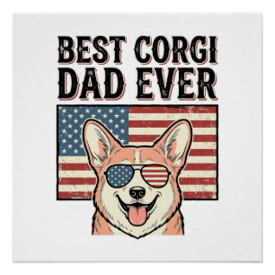 Poster Meilleur Papa Corgi Patriote Vintage T-shirt Chien