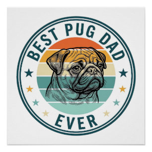 Poster Meilleur Papa Pug Ever Vintage Gravure T-Shirt Chi