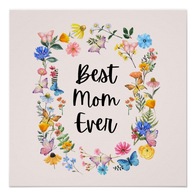 Poster Meilleure Maman Jamais Joli Fleurs sauvages Boho F (Devant)