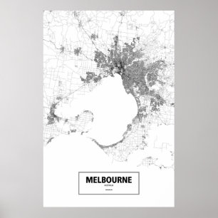 Poster Melbourne, Australie (noir sur blanc)