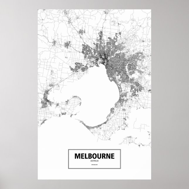Poster Melbourne, Australie (noir sur blanc) (Devant)