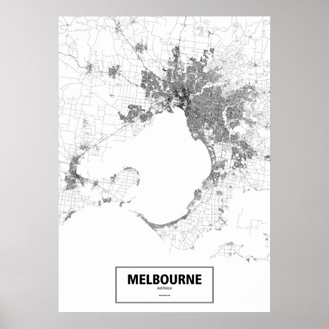 Poster Melbourne, Australie (noir sur blanc, coutume) (Devant)