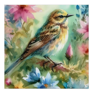 Poster Mélodie d'oiseau gracieux et élégance florale