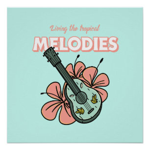 Poster Mélodies tropicales Ukulele Floral Art