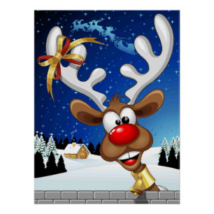 Poster Mème de Noël drôle de renne qui regarde par-dessus