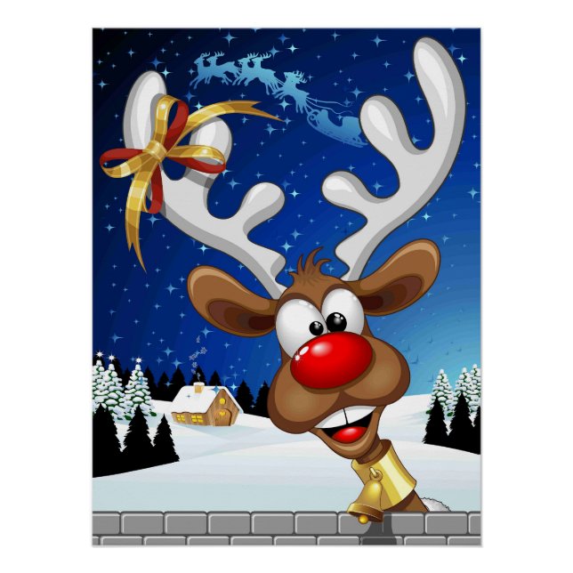 Poster Mème de Noël drôle de renne qui regarde par-dessus (Devant)