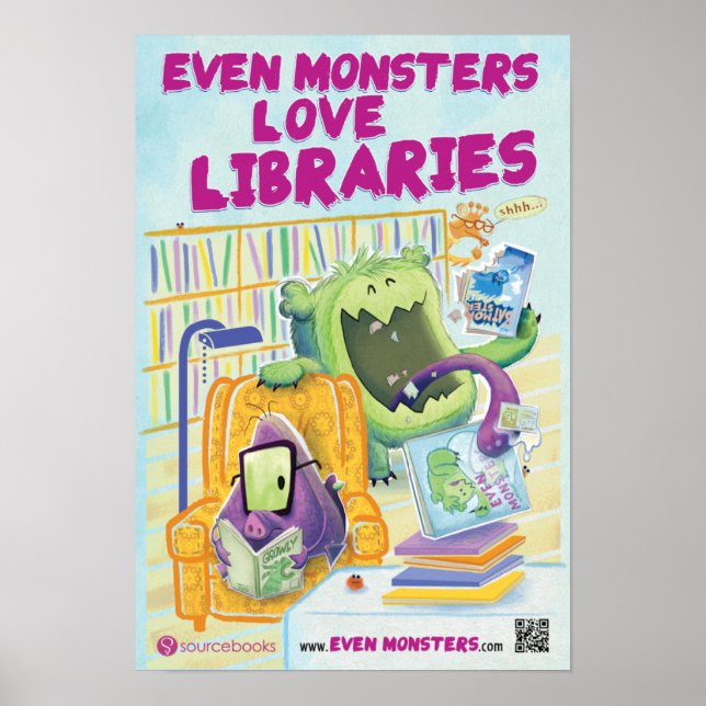 Poster Même les monstres aiment les bibliothèques 13" x 1 (Devant)