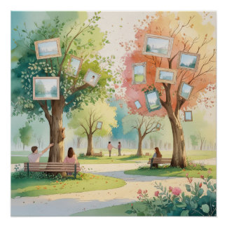 Poster Memory Park – Aquarelle émotionnelle réfléchie 