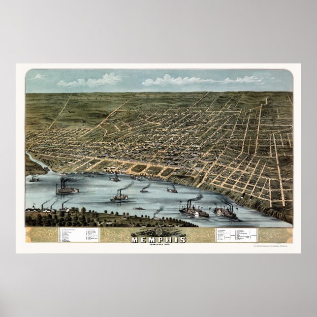 Poster Memphis, TN Panoramic Map - 1870 (Devant)