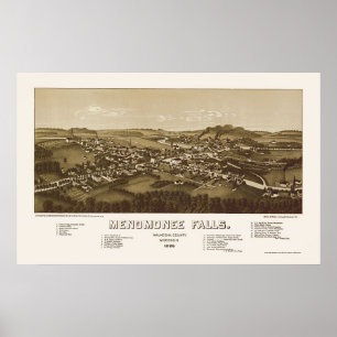 Poster Menomonee Falls, carte panoramique de WI - 1886