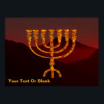 Poster Menorah de Moshe<br><div class="desc">Une représentation de la menorah à sept branches (chandelabra) faite par les Israélites après l'Exode d'Egypte. Personnalisez en ajoutant votre propre texte. Dans la Torah Moshe Rabbenu est dit : "Vous ferez une Menorah d'or pur, battu, la Menorah sera faite, sa base, sa branche, ses gobelets, ses boutons, et ses...</div>