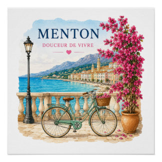 Poster Menton French Riviera - bicycle