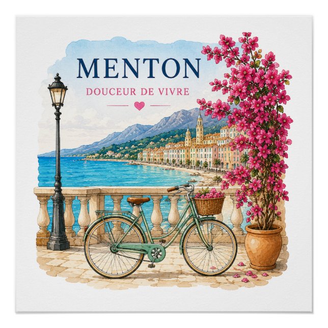 Poster Menton French Riviera  - bicycle  (Devant)