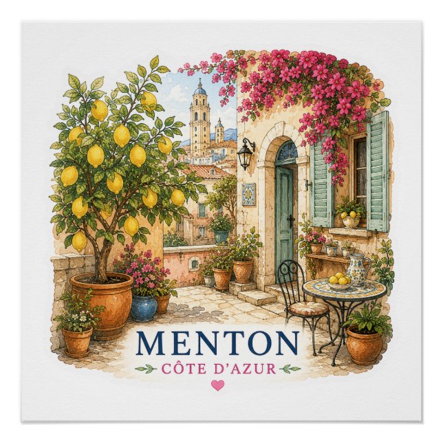 Poster Menton French Riviera  - Patio (Devant)