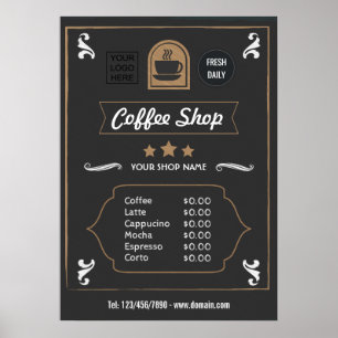 Poster Menu Ajouter un logo Coffee Shop Rétro