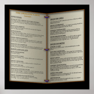 Poster Menu Den Tavern Dragon