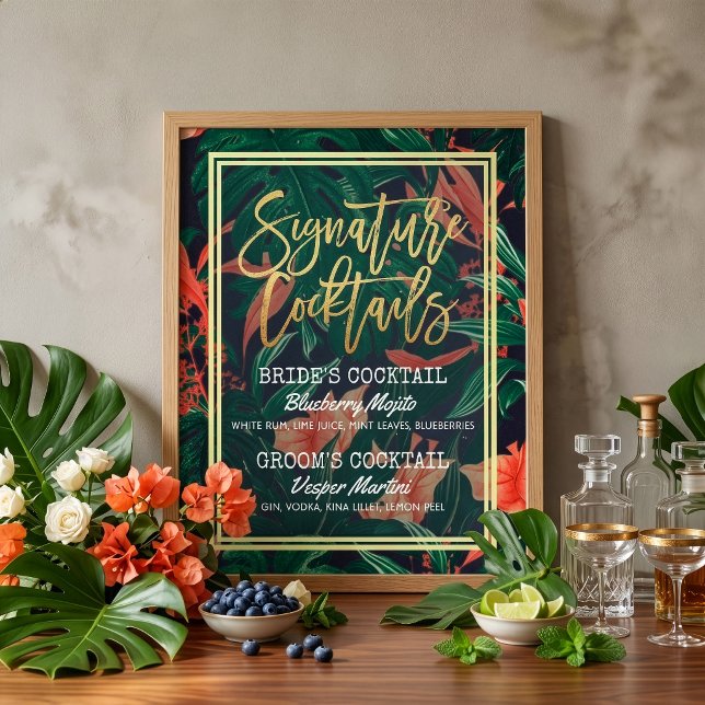 Poster Menu des boissons signatures de mariage floral tro (Créateur téléchargé)