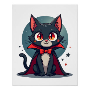 Poster Meowcula Drôle Chat Vampire Dracula Halloween