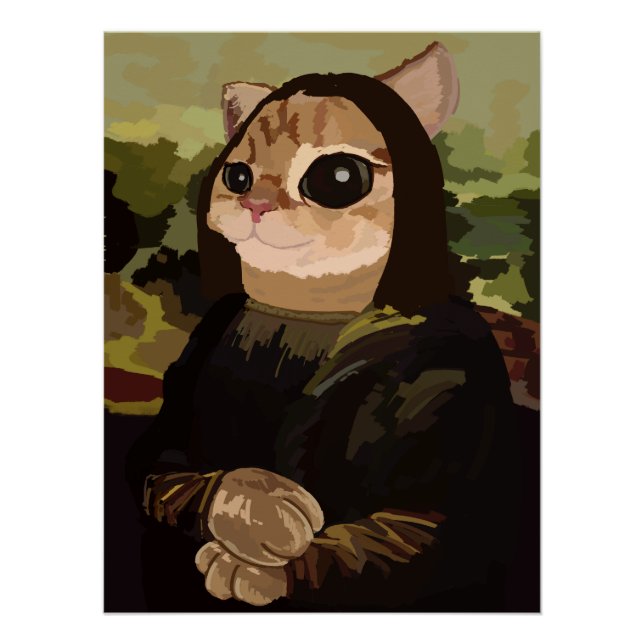 Poster Meowlisa Drôle Mona Lisa Visage de Chat (Devant)