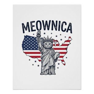 Poster Meownica Chat Patriotique Design Vectoriel Vintage