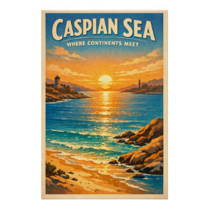 Poster Mer Caspienne dans un classique voyage rétro