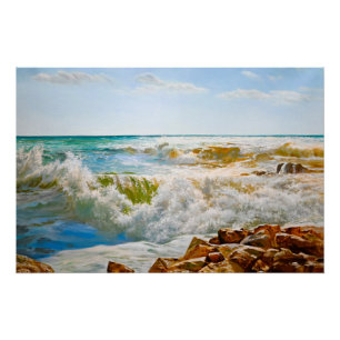 Poster Mer ensoleillée avec des vagues déferlantes