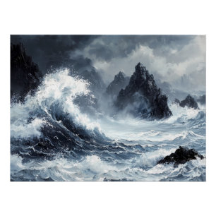 Poster Mer orageuse avec des vagues écrasantes