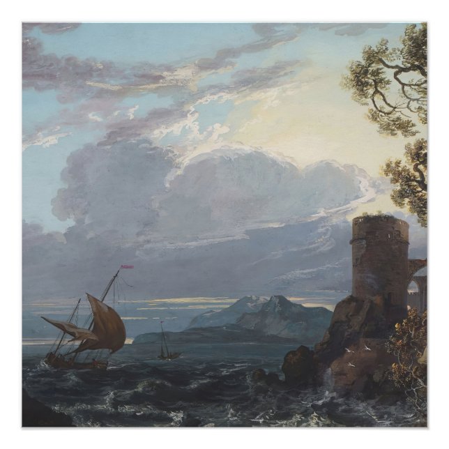 Poster Mer orageuse avec ruine et figures du château (c.1 (Devant)