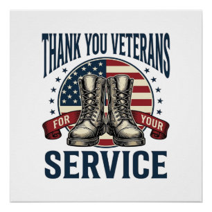 Poster Merci aux vétérans Bottes patriotiques Design vint