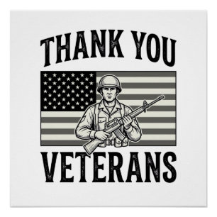Poster Merci aux vétérans Vintage Flag Soldat Chemise Des