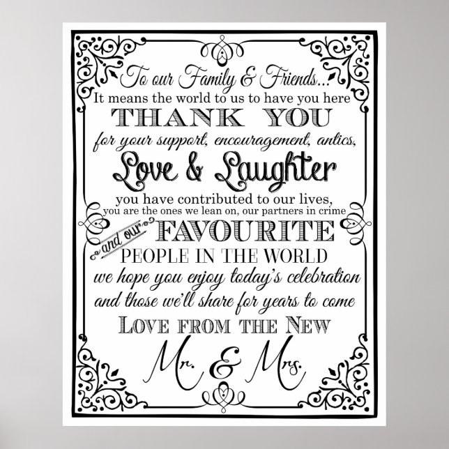 Poster Merci panneau mariage noir & blanc tchalkboard uk (Devant)