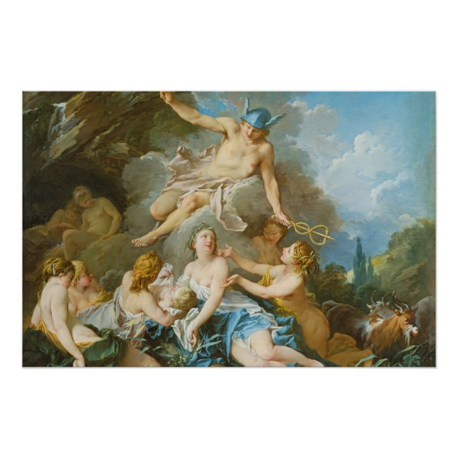 Poster Mercure confiant le Baccus bébé aux Nymphes (Devant)