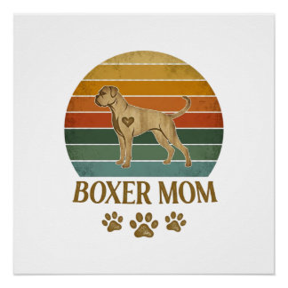 Poster Mère Boxer Chien Rétro Coucher de soleil Empreinte
