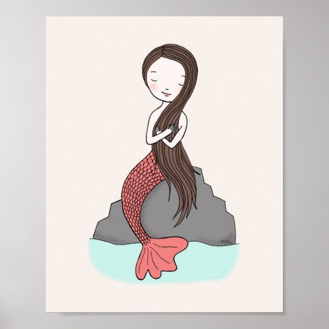 Poster Mermaid Cute Mermaid Nursery Art Girl Room (Devant)