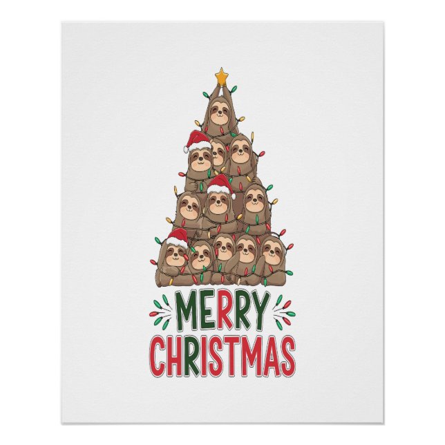 Poster Merry Christmas Sloth Tree (Devant)