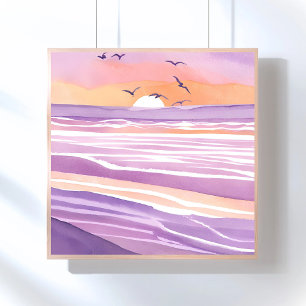 Poster Mers roses   Vagues océaniques de coucher de solei