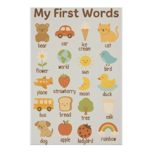 Poster Mes premiers mots - mignon et éducatif