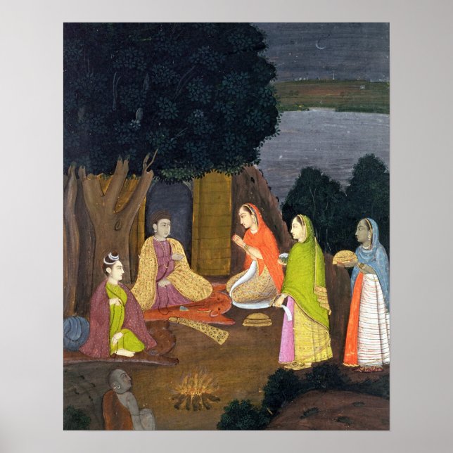 Poster Mesdames visiting a Yogini, École de faqurullah Kh (Devant)