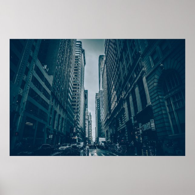 Poster - Metropolis City Skyline Blue Monochrome (Devant)