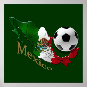 Poster Mexique Drapeau Carte Festivals Festivants de foot
