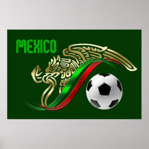 Poster Mexique Football Football Aigle et serpent drapeau