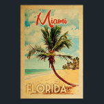 Poster Miami Florida Plage Vintage Palm Tree<br><div class="desc">Miami,  Floride poster de voyage vintage plage.</div>