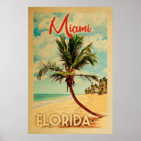 Poster Miami Florida Plage Vintage Palm Tree