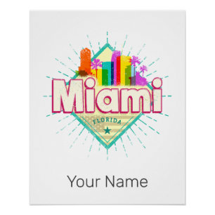 Poster Miami Floride États-Unis Retro Skyline Vintage
