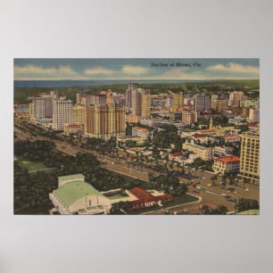 Poster Miami, la Floride - vue aérienne du centre ville
