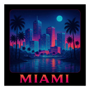 Poster Miami Moonrise - Skyline Néon