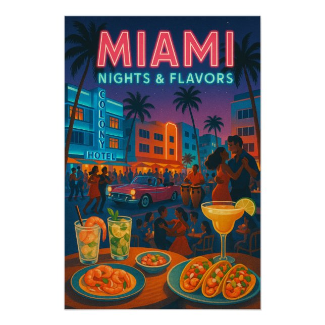 Poster Miami Nights - Nourriture et Vibes (Devant)